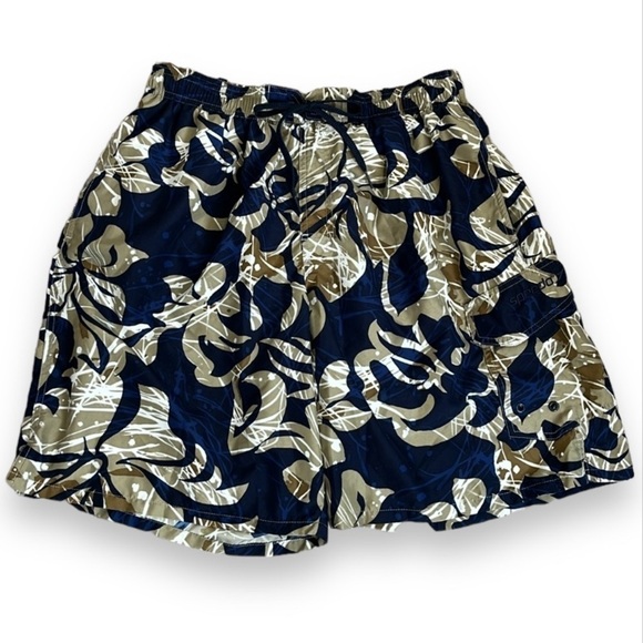 Men's Speedo Swim Trunks Swimsuit Size Large Tan Navy Tropical Style # 7320099 - Picture 1 of 13